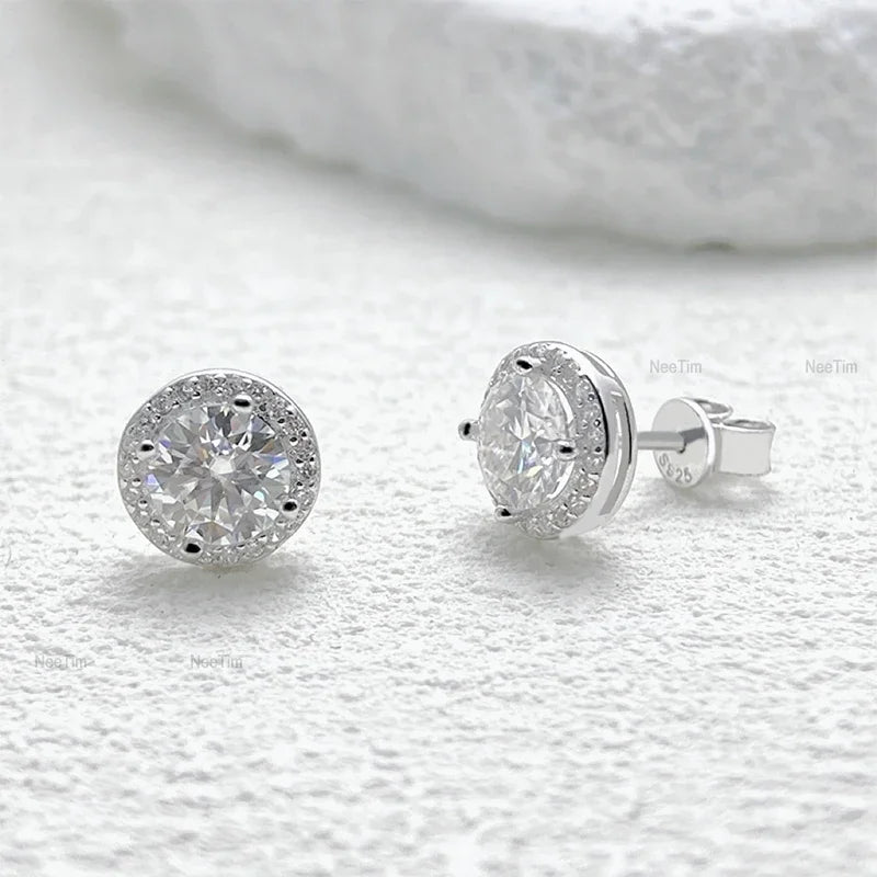 Moissanite stud earrings for women in sterling silver, elegant jewelry by HSF Marketplace