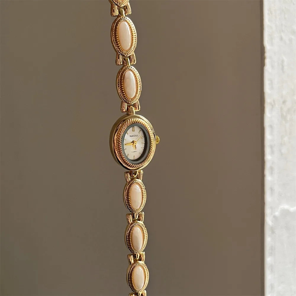 New Colored Gemstones Ladies Watch Elegant Luxury Quartz Watch Gift Oval Wristwatch