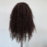Chocolate Brown Curly Wig 13x4 Lace Front Long Deep Curly Synthetic Hair Heat Resistant Daily Use Natural Hairline Wig for Women