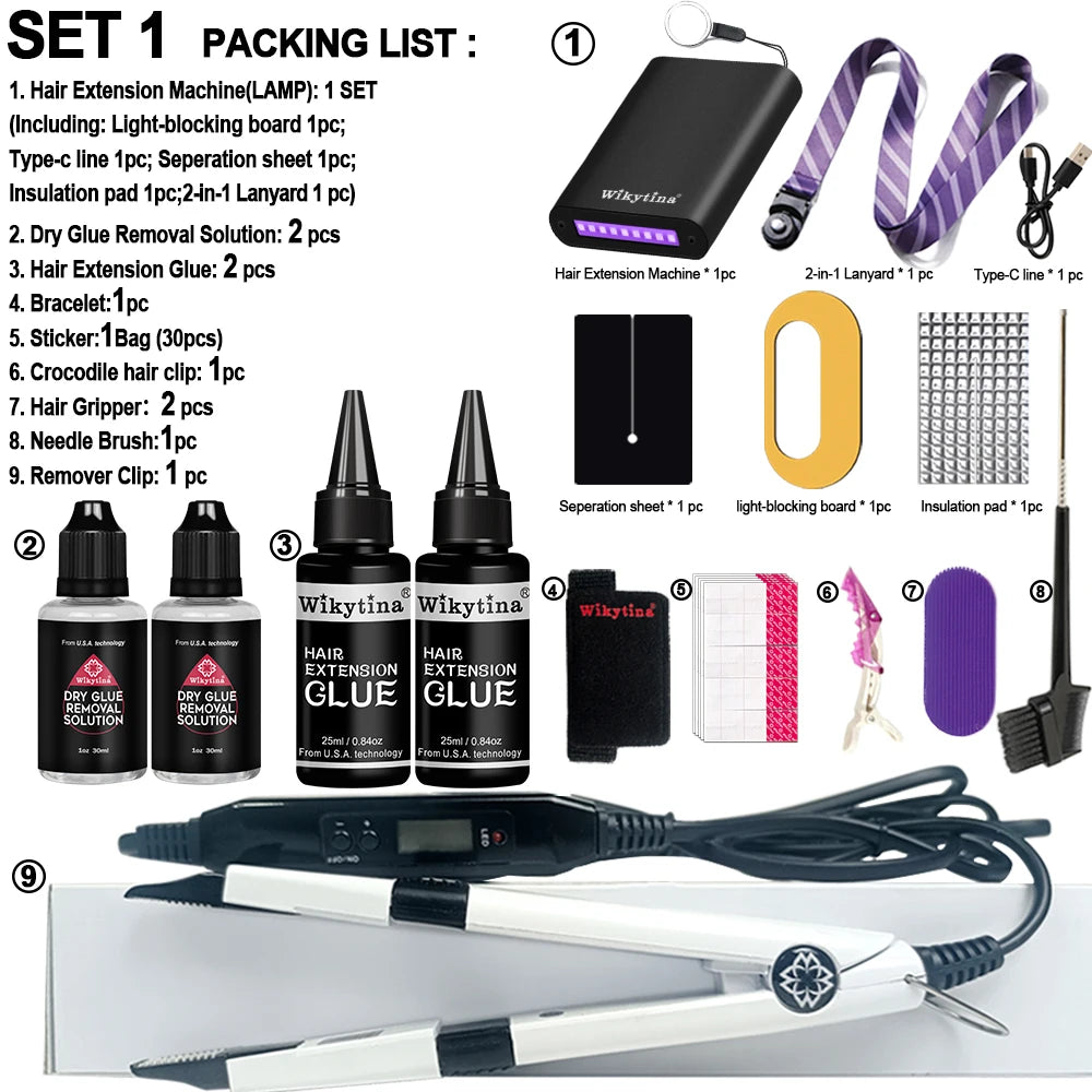 Professional hair extensions kit with UV light glue and styling tools by HSF Marketplace