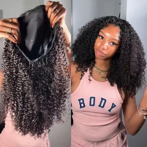 Kinky Curly Half Wigs Human Hair 250Density Glueless Wear and Go 3 in 1 Drawstring Seamless Flip Over Curly Half Human Hair Wigs