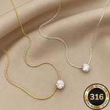 Waterproof hypoallergenic 316L stainless steel solitaire cubic zirconia necklace for women, featuring a sleek chain design.