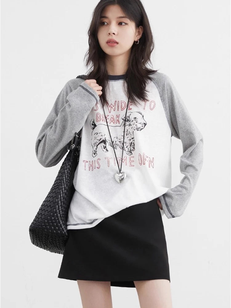 VENC women's casual O-neck T-shirt with letter print, K-culture merch from HSF Marketplace