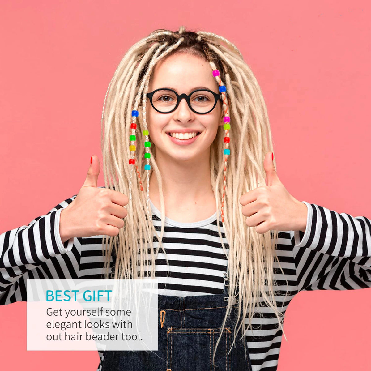 5pcs/Pack Black Quick Beader for Loading Beads on Braids Tool with 100pcs Rubber Bands for Kids Girls Hairstyle Ponytail Make