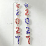 Red white blue rhinestone snowflake dangle earrings for women by HSF Marketplace