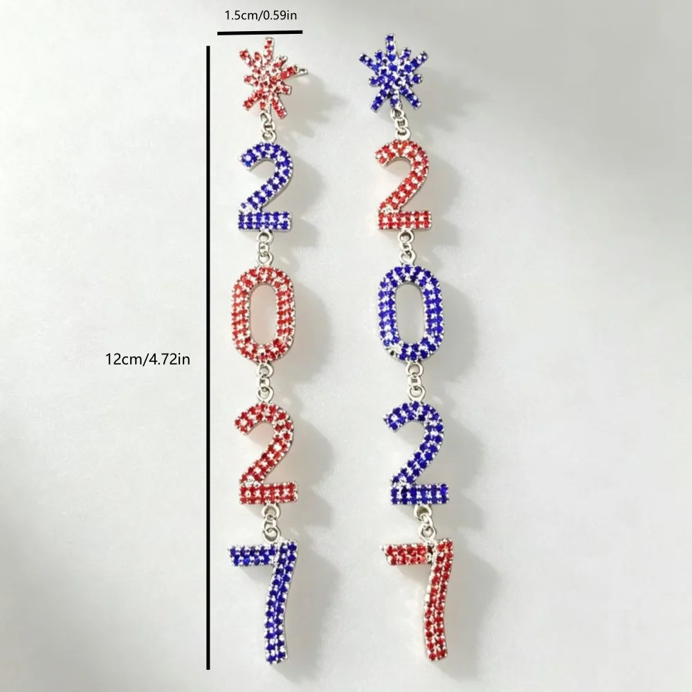 Red white blue rhinestone snowflake dangle earrings for women by HSF Marketplace