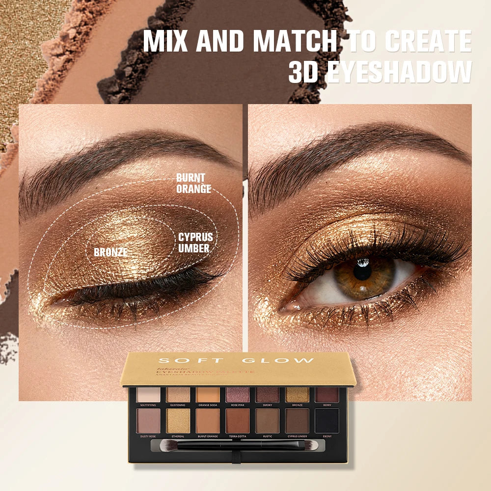 Lakerain soft glow eyeshadow palette with matte and shimmer high-pigment shades in a portable case