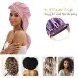 3-piece satin long bonnet set with wide brim and bow tie for everyday hair styling by HSF Marketplace