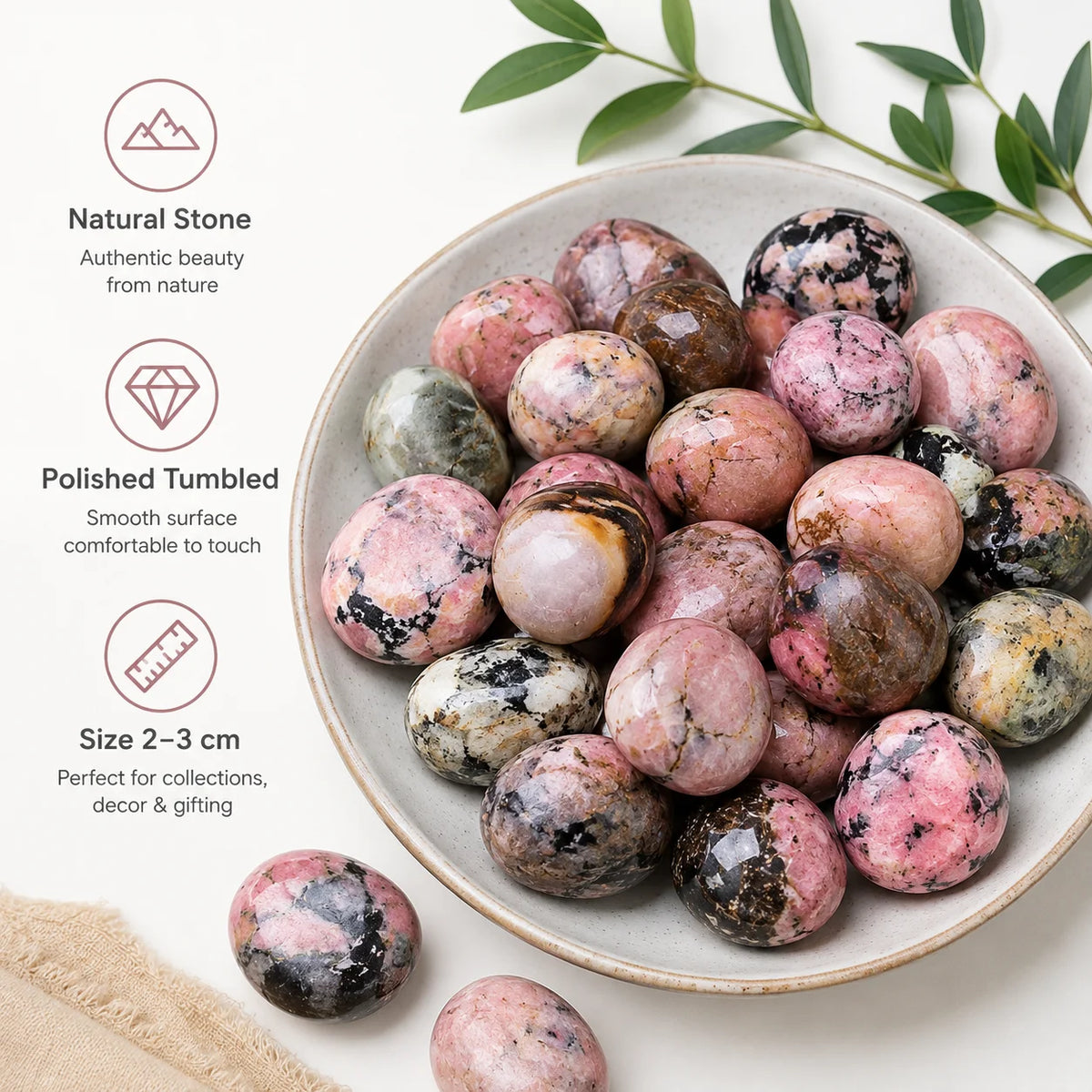 300g Natural Rhodonite Tumbled Stones 2-3cm Polished Pink Black Crystal Bulk for Decor Gift