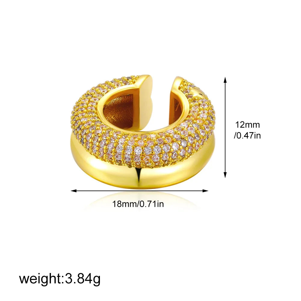 1Pc Minimalist Paved Zircon Double Layer Clip Earrings No Piercing Cartilage Ear Cuff Gold Plated Party Fashion Jewelry Gift