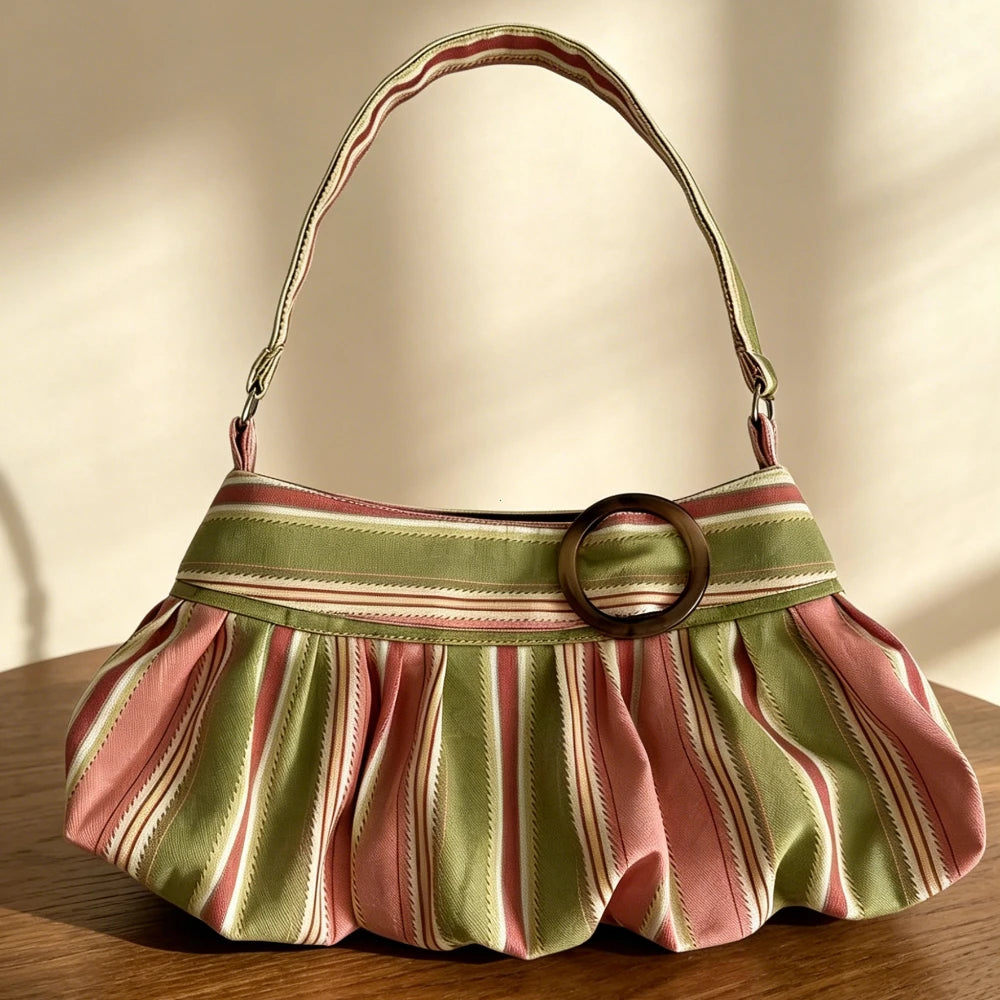 Y2K striped leopard shoulder bag for women, vintage luxury handbag design with adjustable strap