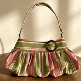 Y2K striped leopard shoulder bag for women, vintage luxury handbag design with adjustable strap