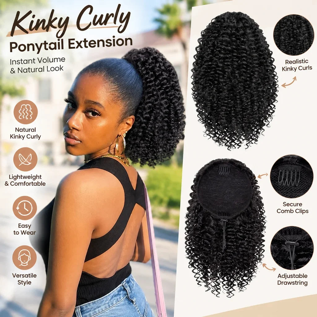 Brazilian Remy human hair kinky curly drawstring ponytail extension by HSF Marketplace
