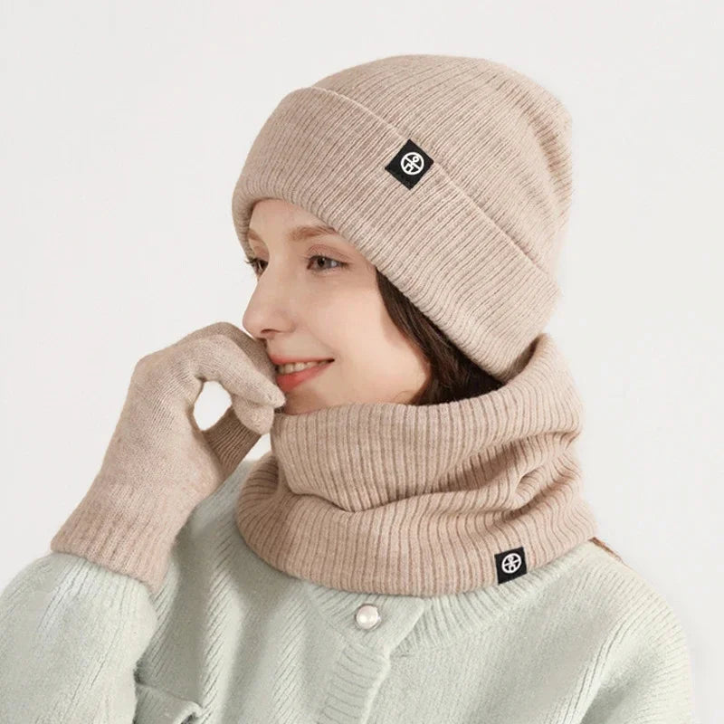 HSF Marketplace women's winter beanie hat, gloves, and snood scarf set in a cozy matching design