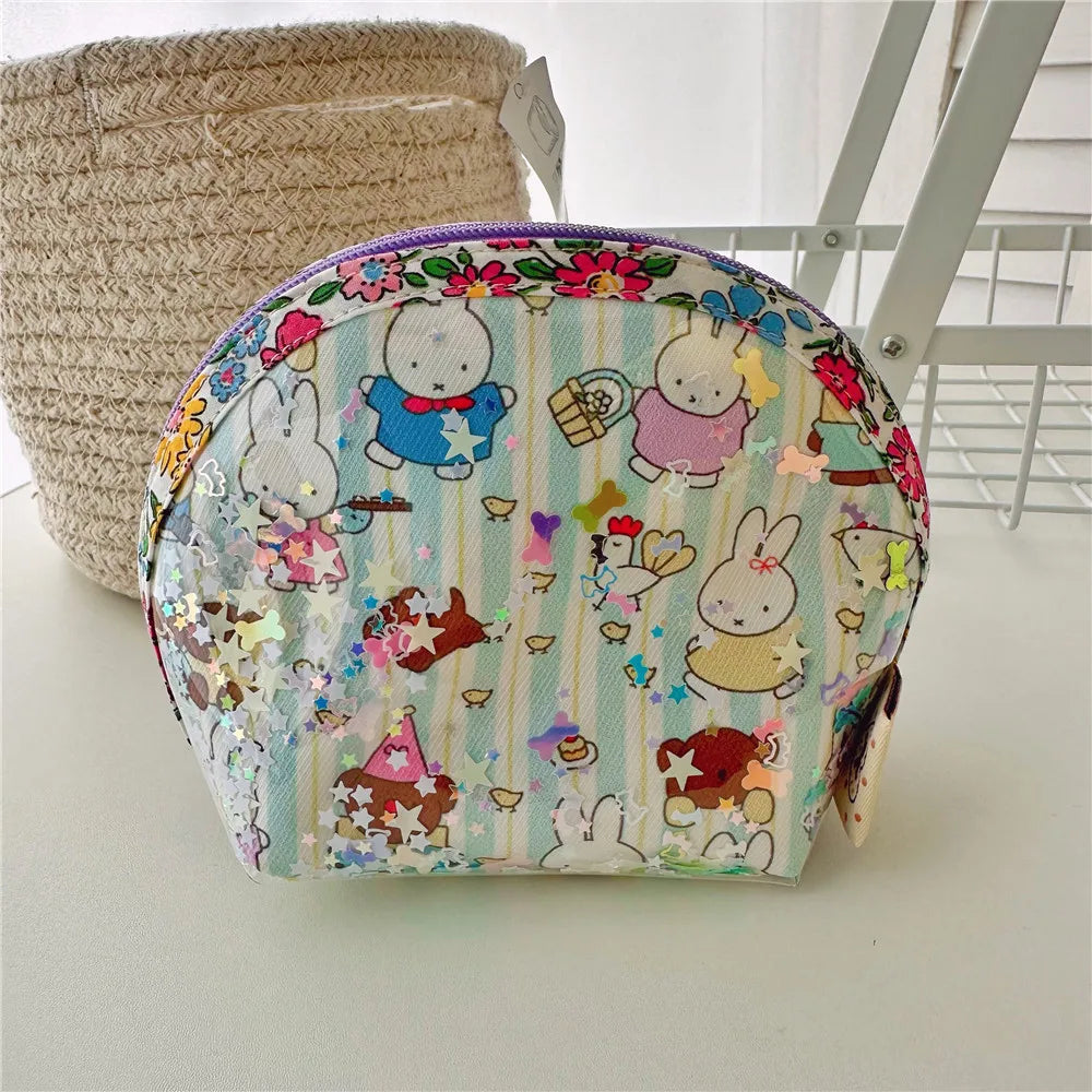Miffy shell cosmetic bag with quicksand sequins, cute portable design by HSF Marketplace