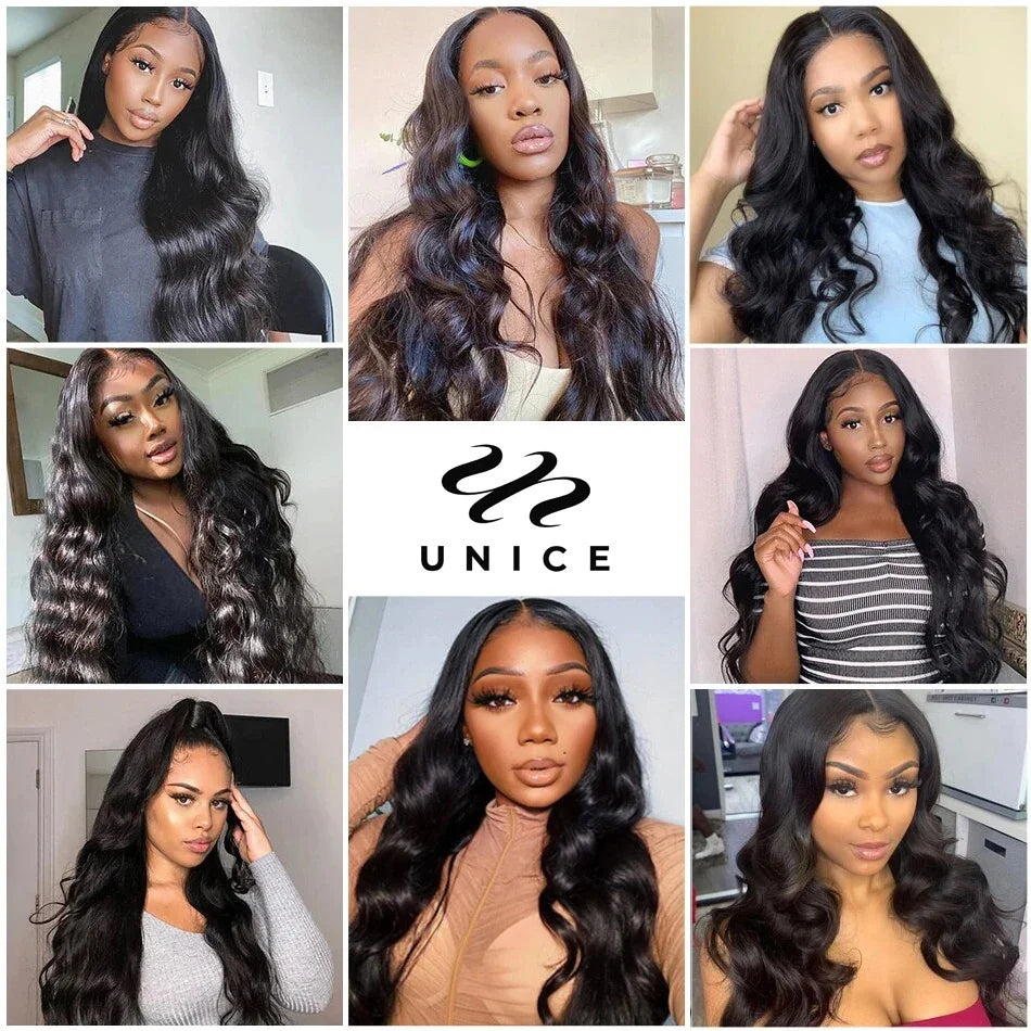 Unice Hair Body Wave Human Hair Bundles With Closure Natural Color 100% Human Hair 3/4 PCS Bundles With 4x4 Inch Lace Closure