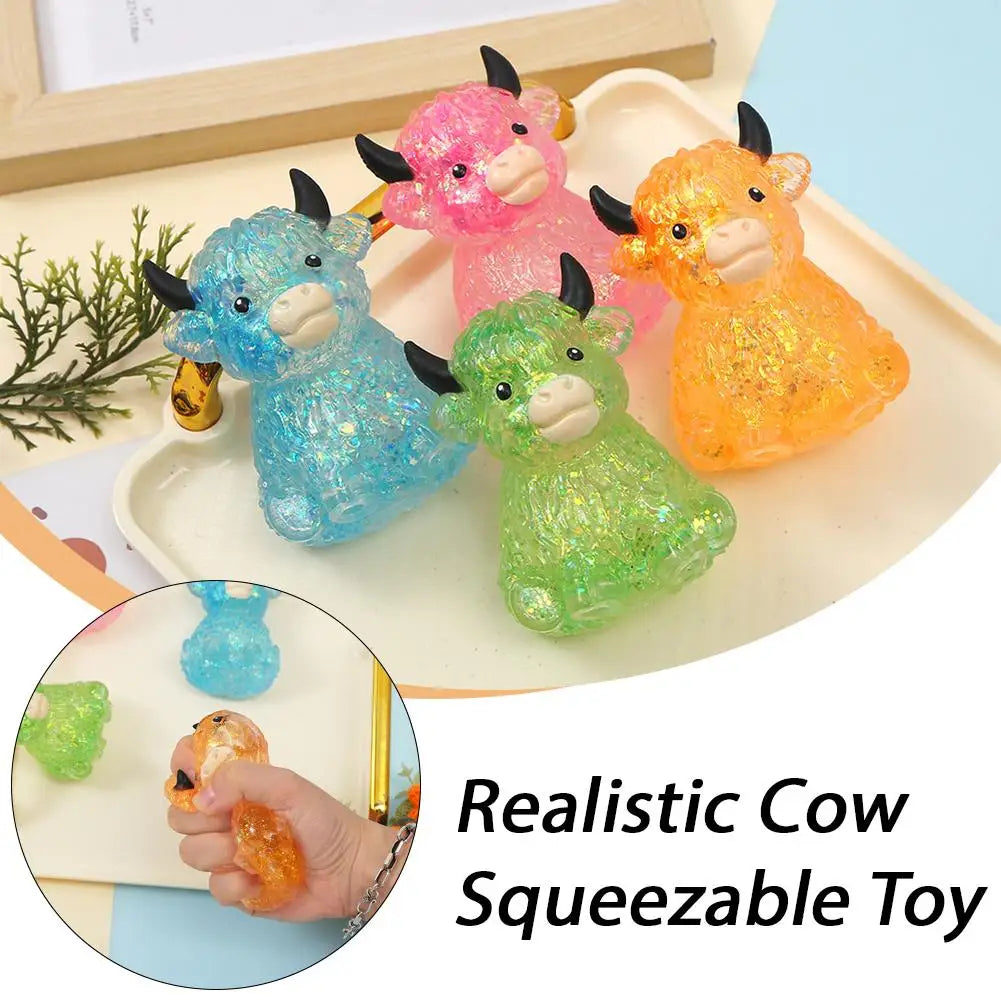 Glitter Highland Cow Squishy Toy Stress Relief Toy Anxiety Relief Fidget Toy Sensory Toy for ADHD Squeezing Stress Relief Gift