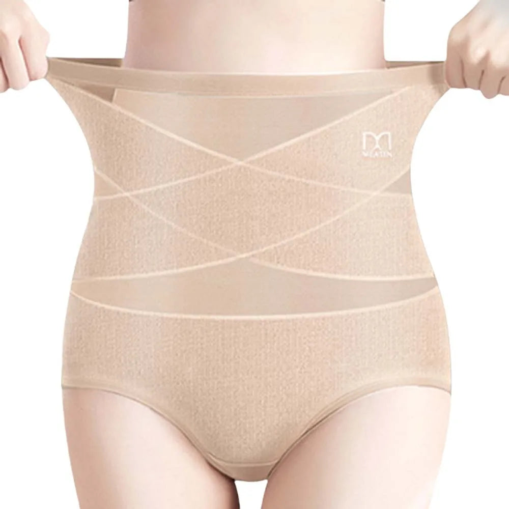 High-waist postpartum body shaper shapewear panties with seamless cotton fabric and tummy control