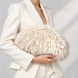 Women’s faux fur clutch handbag with kisslock clasp, large capacity winter fuzzy purse for parties, by HSF Marketplace.