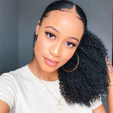 Afro kinky curly drawstring ponytail, 100% human hair extension in 4B4C texture, 14–26 inches, clip-in style