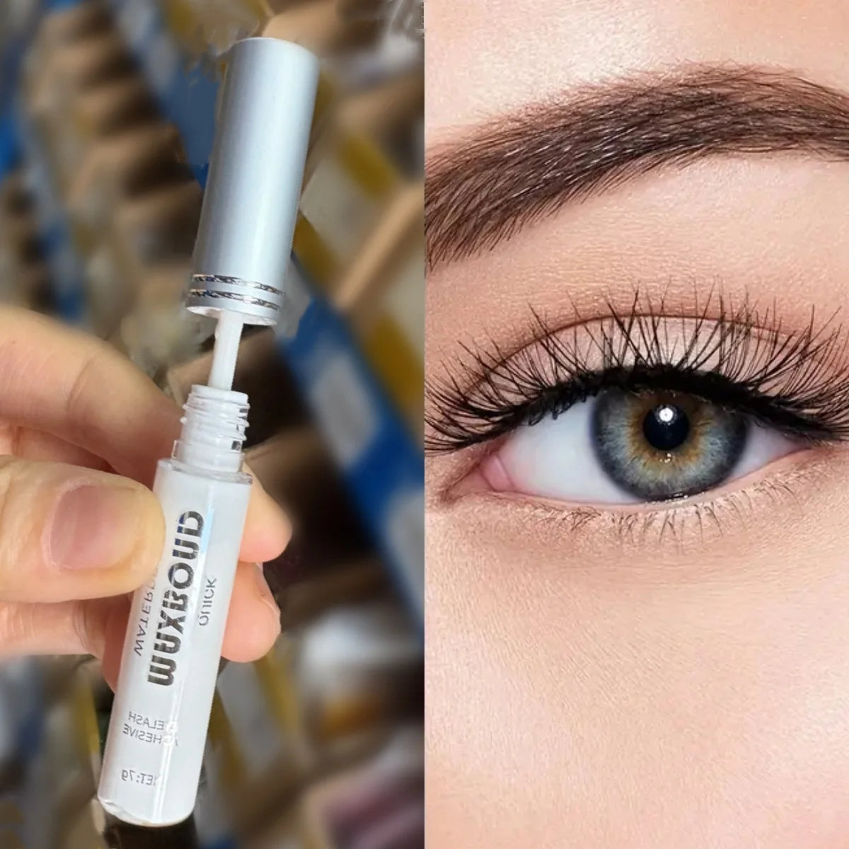 HSF Marketplace 7G waterproof eyelash glue for false eyelashes, quick-drying, natural look, and non-irritating applicator for DIY use