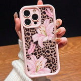Pink lily and leopard print iPhone case by HSF Marketplace, featuring a stylish floral animal print design