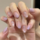 24-piece blush pink glitter diamond cat eye coffin press-on false nails by HSF Marketplace