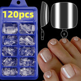 120-piece pink French tip press-on toenails, square short false toe nail set with glossy finish by HSF Marketplace