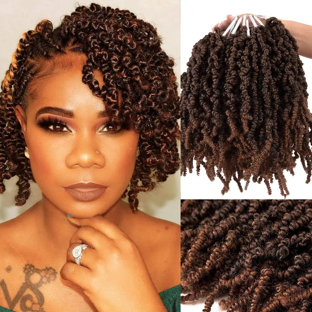10 Inch Short Curly Spring Pre-twisted Braids Synthetic Crochet Hair Extensions 15 Strands/Pack Ombre Crochet Twist Braids Hair