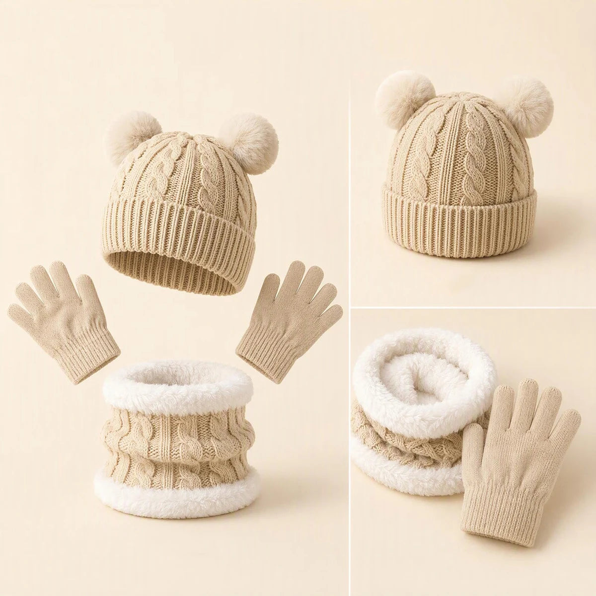 Children's thermal knit fleece winter set with hat, scarf, and gloves by HSF Marketplace