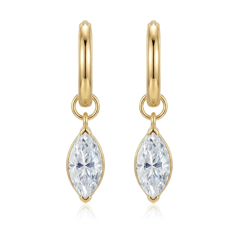 NeeTim D color marquise cut moissanite drop dangle earrings in 925 sterling silver hoops