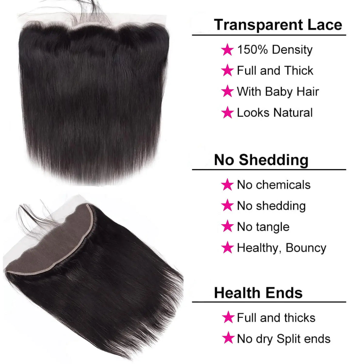 Straight Brazilian Human Hair 3 Bundles with 13x4 Frontal 100%  Virgin Hair Natural Hairline Straight Bundles with 4x4 Closure