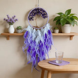 1 Pc Crystal Tree of Life Dreamcatcher, Purple Amethyst & Blue White Feather Wall Hanging, Bohemian Home Decoration for Wedding