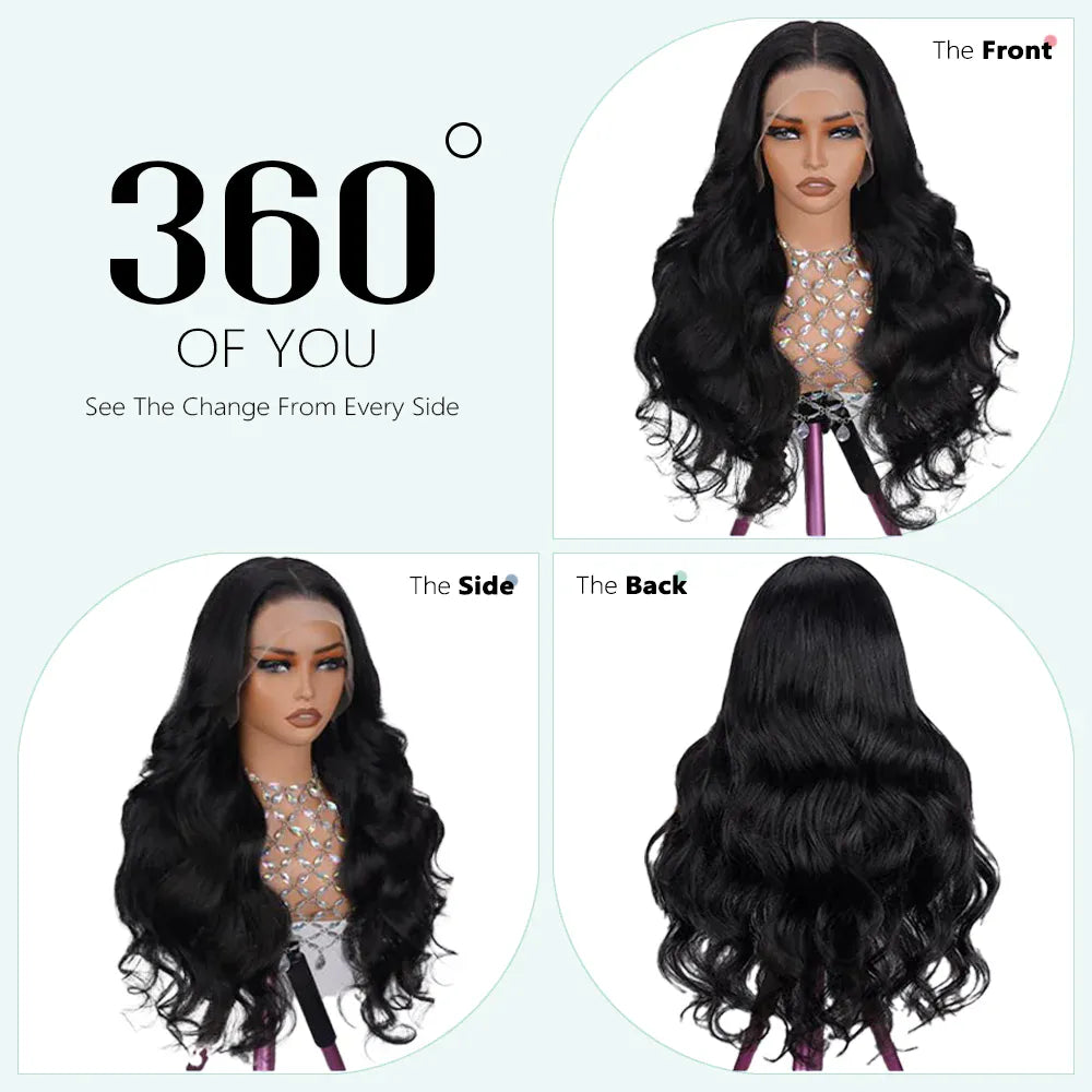 Natural Black Human Hair Wigs 1B Body Wave 200% Density 46 Inches 360 5x5 Closure 13x6 13x4 HD Transparent Invisible Lace Frontal Wig For Women Brazilian Hair Pre Plucked Pre Cut Lace Pre Bleached Knots Pre Styled