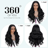 Natural Black Human Hair Wigs 1B Body Wave 200% Density 46 Inches 360 5x5 Closure 13x6 13x4 HD Transparent Invisible Lace Frontal Wig For Women Brazilian Hair Pre Plucked Pre Cut Lace Pre Bleached Knots Pre Styled
