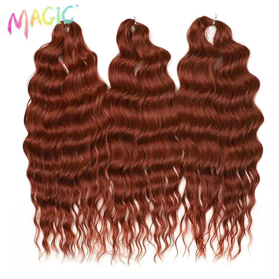 Magic 24Inch 3PCS Loose Wave Synthetic Crochet Hair Bundles Copper Red Heat Resistant Hair Extensions For Women Braiding Styling