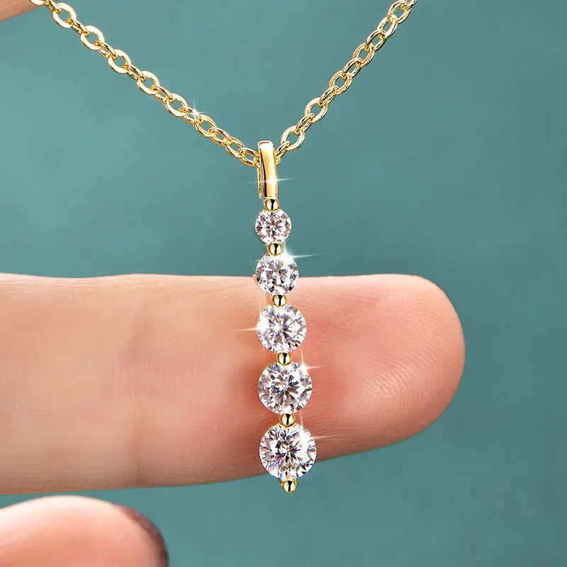 5-stone moissanite pendant necklace in 14K gold for women by HSF Marketplace