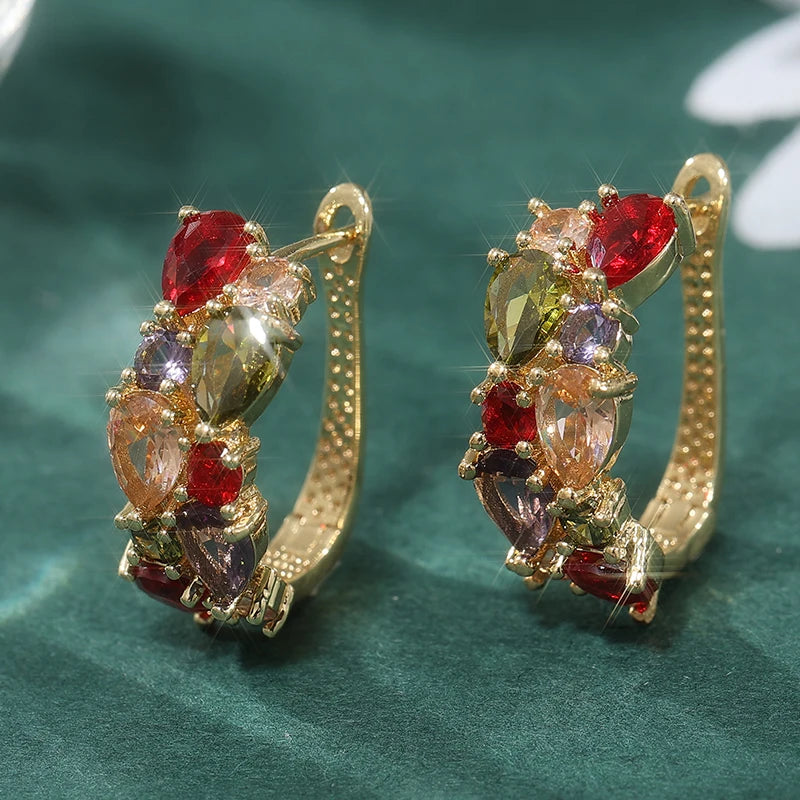 Multicolor zirconia hoop earrings for women, featuring elegant sparkling stones in a classic hoop design