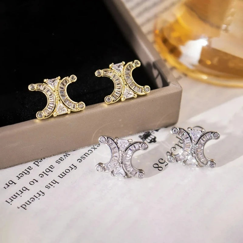 14K gold-plated zircon C-shaped stud earrings, simple letter design by HSF Marketplace