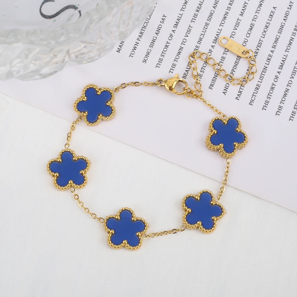 White Black Red Green Shell Five Leaf Flower Stainless Steel Ladies Bracelet Simple for Woman Party Birthday Jewelry Gift Clover