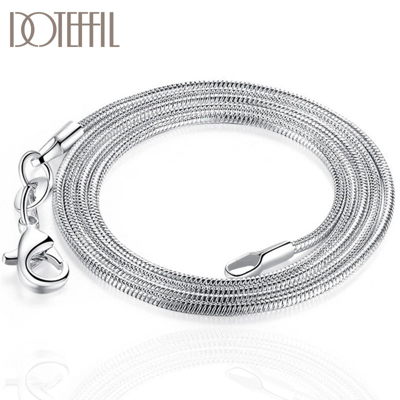 Sterling silver snake chain necklace in various lengths, 1.2mm thick, for women and men, showcasing shiny, smooth jewelry design.
