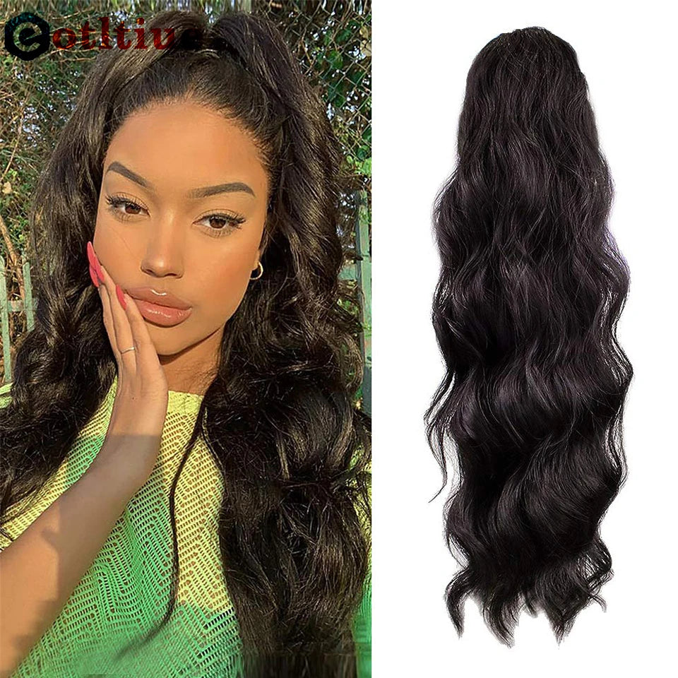 Natural black Brazilian human hair body wave drawstring ponytail extension for women
