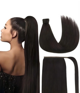 Drawstring Ponytail Extensions Human Hair for Women Long Straight  Natural Black Wrap Around Clip in Ponytail Hair Extension