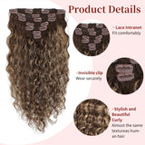 12A Grade Water Wave Clip-In Hair Extensions, 100% Human Hair Remy, 7-Piece Set, 14-24 Inch