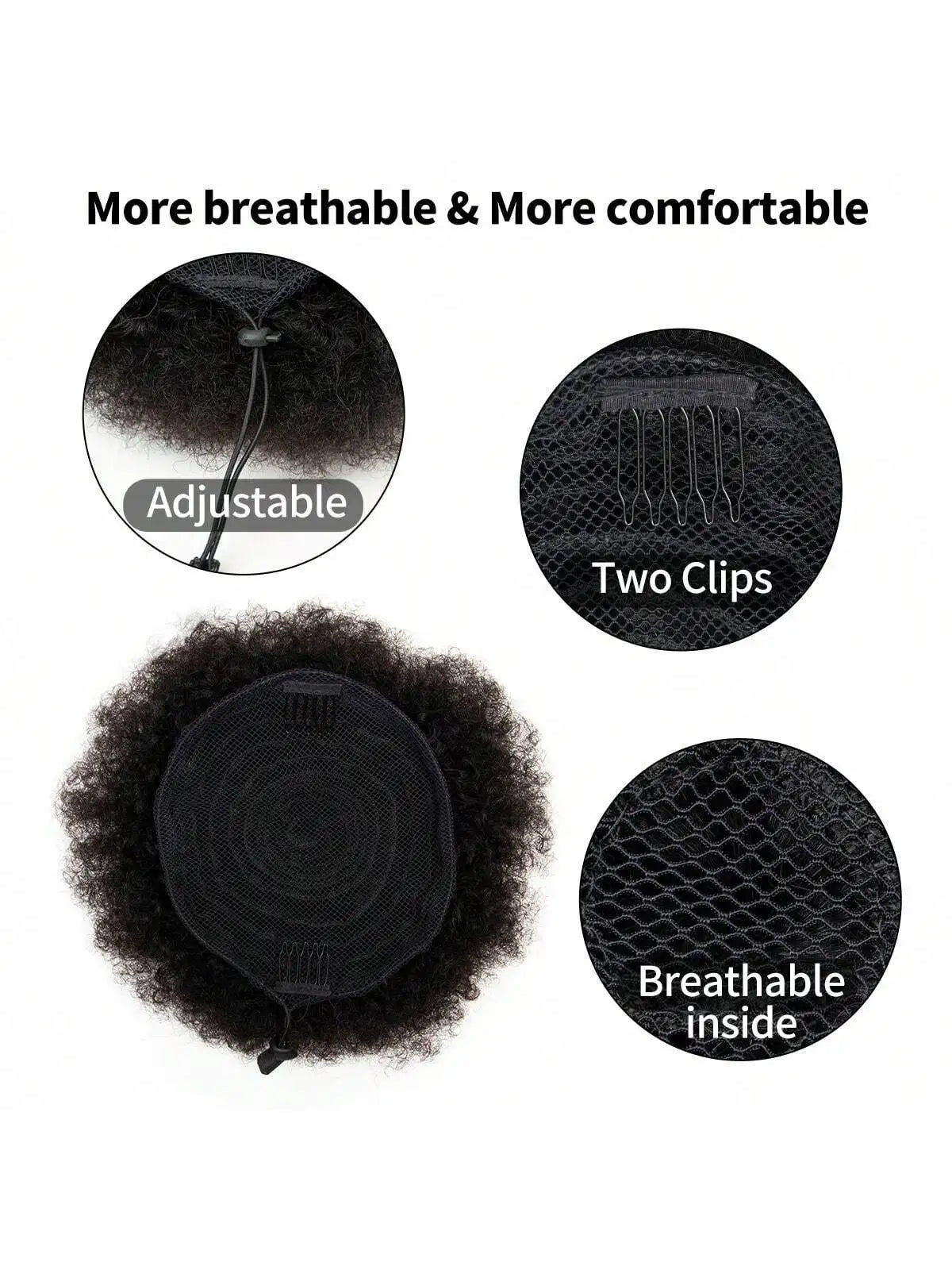 HSF Marketplace kinky curly human hair drawstring afro puff ponytail clip-in bun hairpiece for Black women