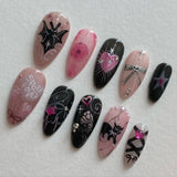 24-piece pink almond press-on false nails with bowknots, love hearts, and pearl accents by HSF Marketplace