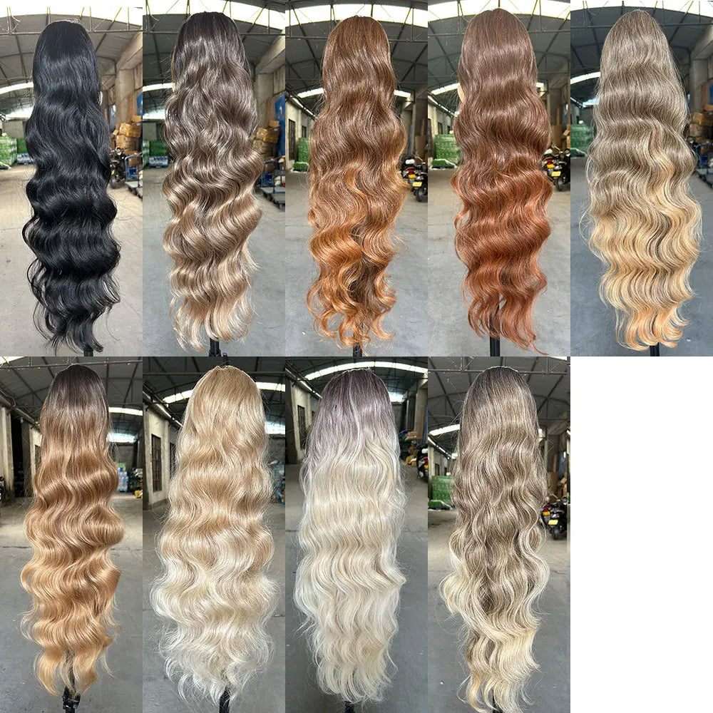 28-inch Ponytai 180g body wave drawstring ponytail, heat-resistant synthetic ombre brown with blonde highlights