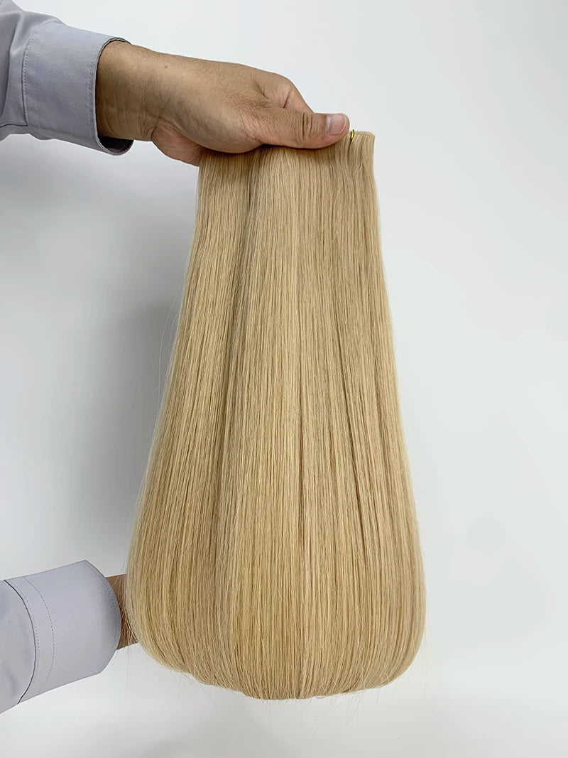 Ponytail human hair P18-1001 wrap-around extension in natural blonde shade, available in 60g and 100g weights