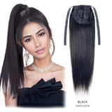 20-inch long straight 100% human hair wrap-around ponytail extension in natural soft texture