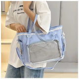 Transparent Y2K Japanese Ita Bag by HSF Marketplace with large capacity, casual shoulder tote design featuring cute lolita and DIY display elements.